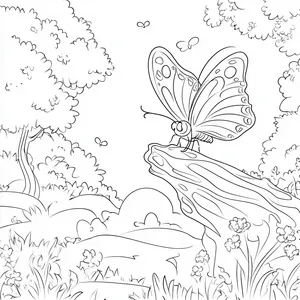 Coloring pages with A butterfly sitting on a tree branch in the park.