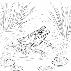 Coloring pages with A frog paddling in a pond.